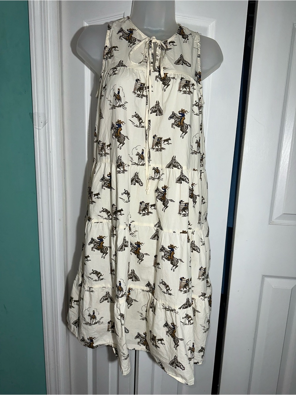 Tasha Polizzi Womens M Rodeo Equestrian Print Tiered Midi Dress Western  AA24